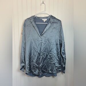 House of Harlow 1960 Slate Blue satin button down shirt